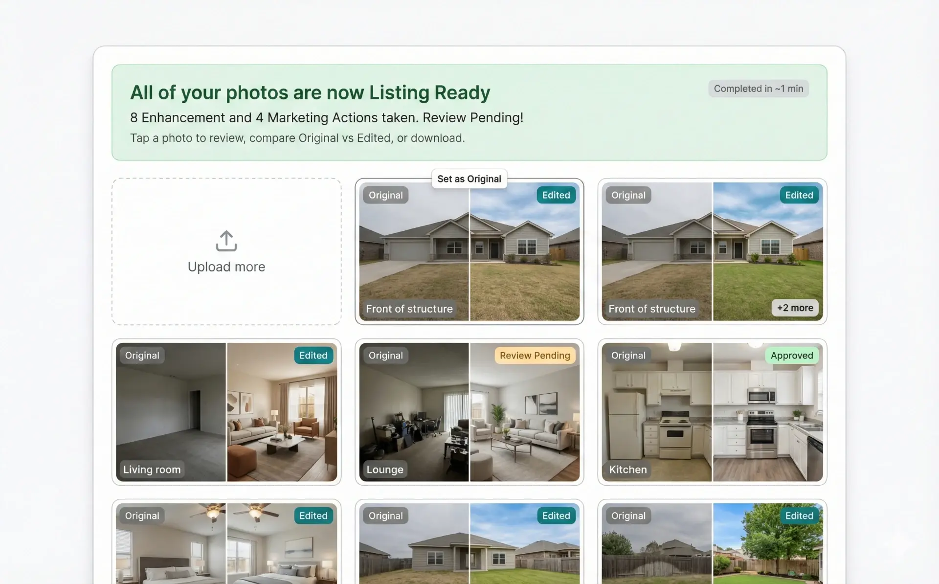 Smart Media Module workflow showing batch-processed listing photos
