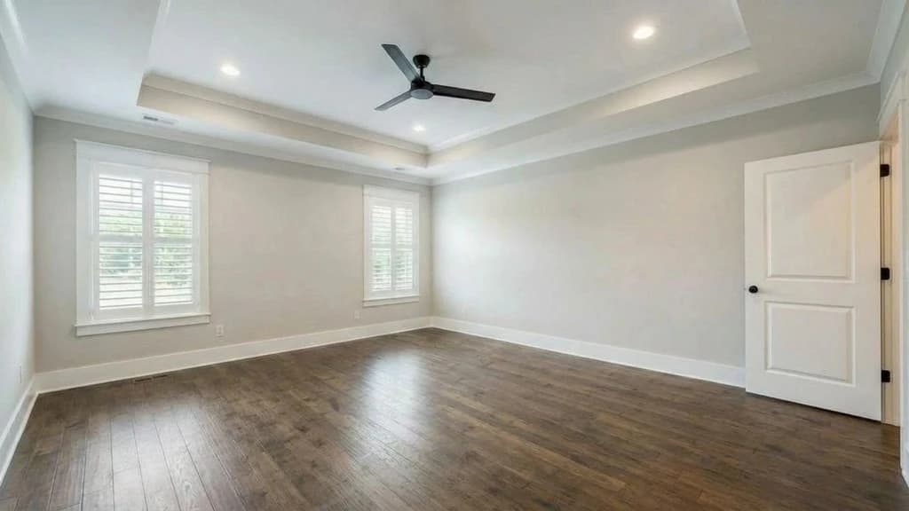 Before - Before and after virtual staging of a bedroom, furnished to show layout, scale, and functional use for a real estate listing.